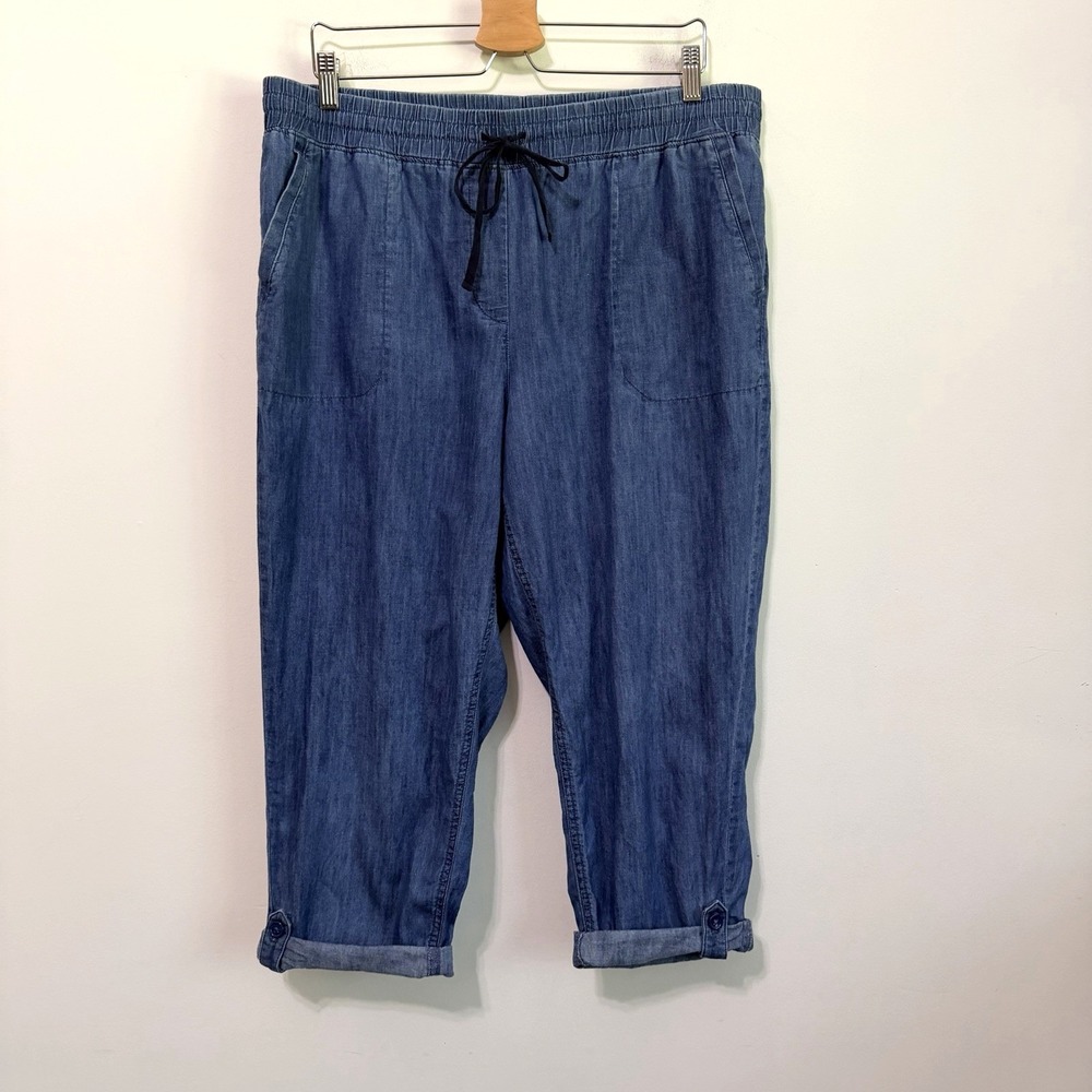 Talbots Jogger Jeans Pants XL Petite Roll Tab Cuff Drawstring Casual Travel